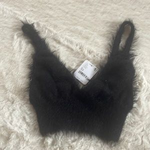 Free People Intimately black fuzzy crop tank